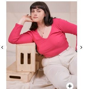 Big Bud Press Long Sleeve V-Neck in Hot Pink